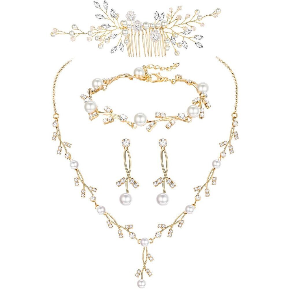 Pearl Prom Jewelry Set for Women Silver Gold Rose Gold Bridal Accessories